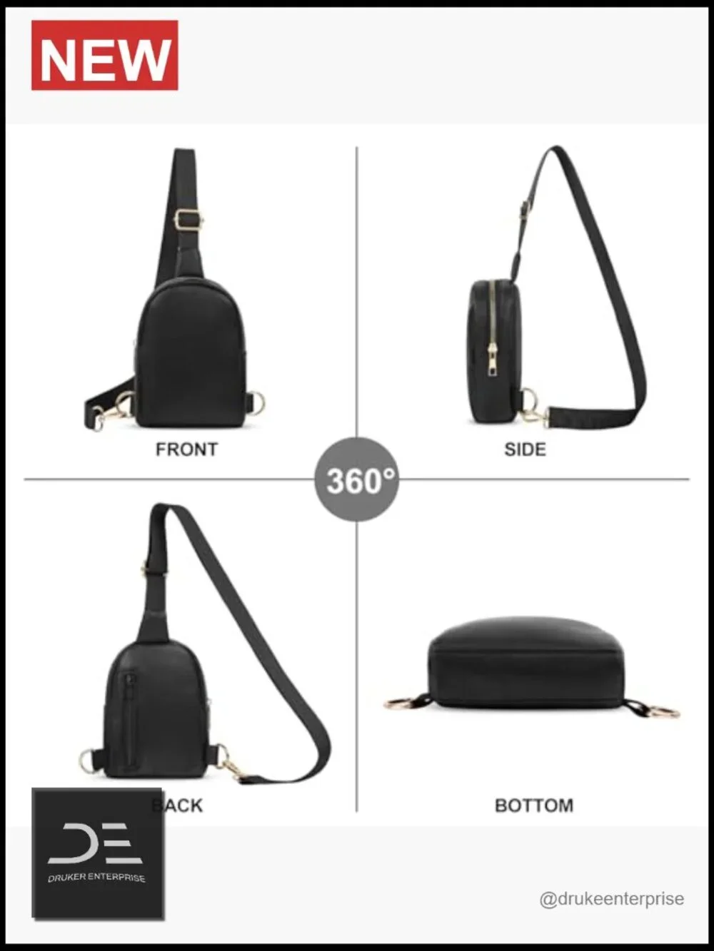 Small PU Leather Sling Bag with Adjustable Strap Crossbody